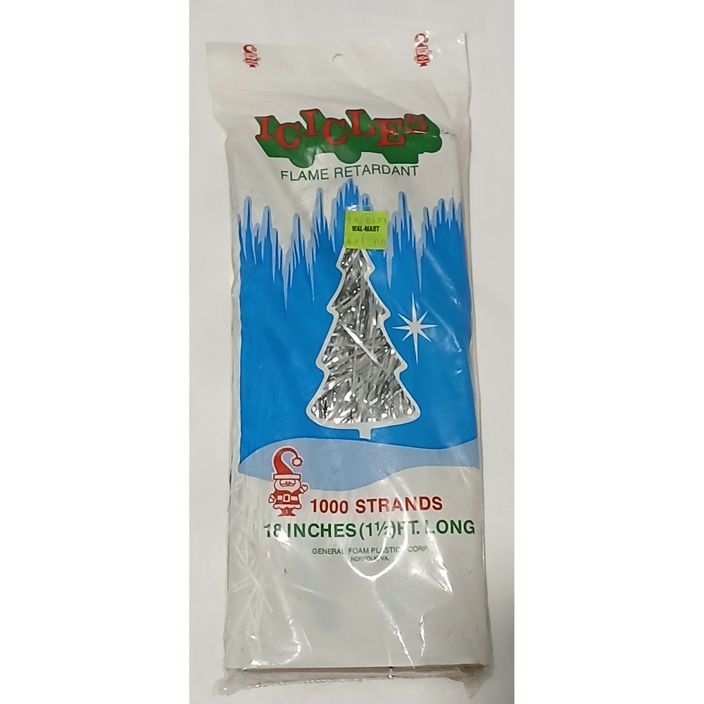 Vintage Christmas 18" Icicles Flame Retardant Silver 1000 Strands 18 Inches‎ NIB